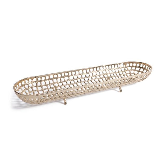 Zodax 28" Reticolo Oval Gold Metal Decorative Footed Tray