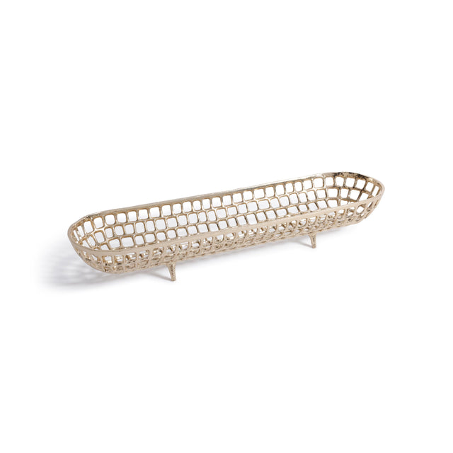 Zodax 23.5" Reticolo Oval Gold Metal Decorative Footed Tray