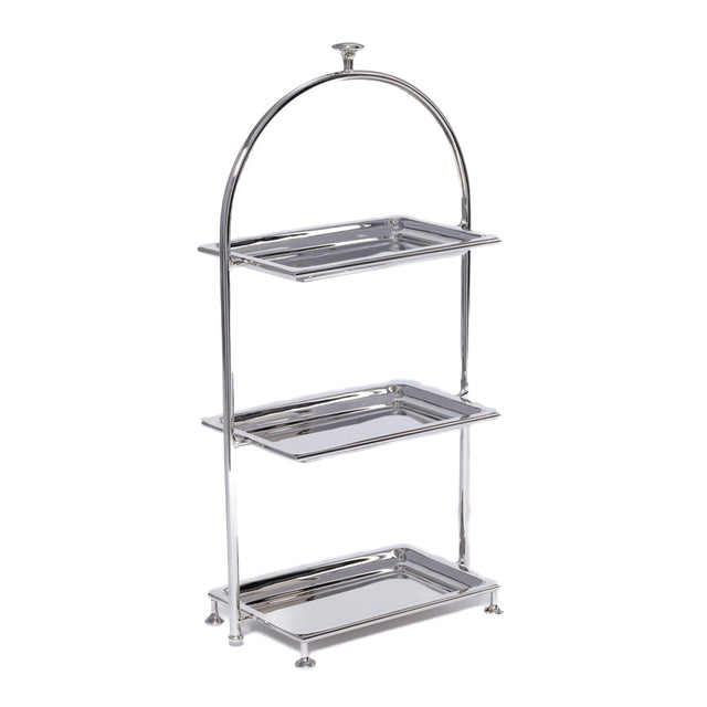 Zodax Nickel Lucente High Tea Polished Stainless Steel 3-Tier Serving Stand