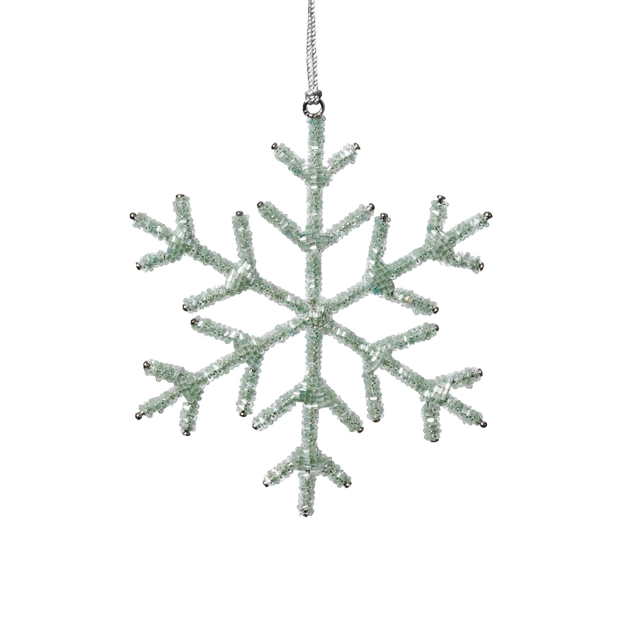 Zodax 6" Green Beaded Snowflake Christmas Hanging Dcor Ornaments, Set of 12