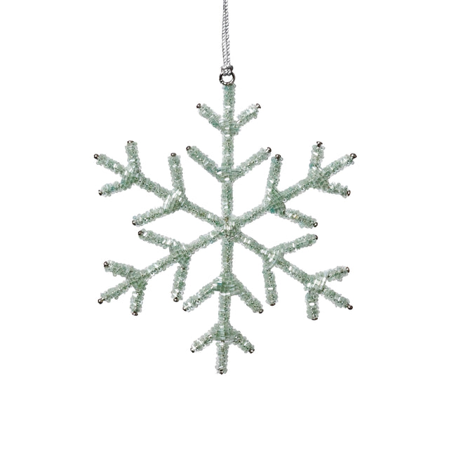 Zodax 6" Green Beaded Snowflake Christmas Hanging Dcor Ornaments, Set of 12