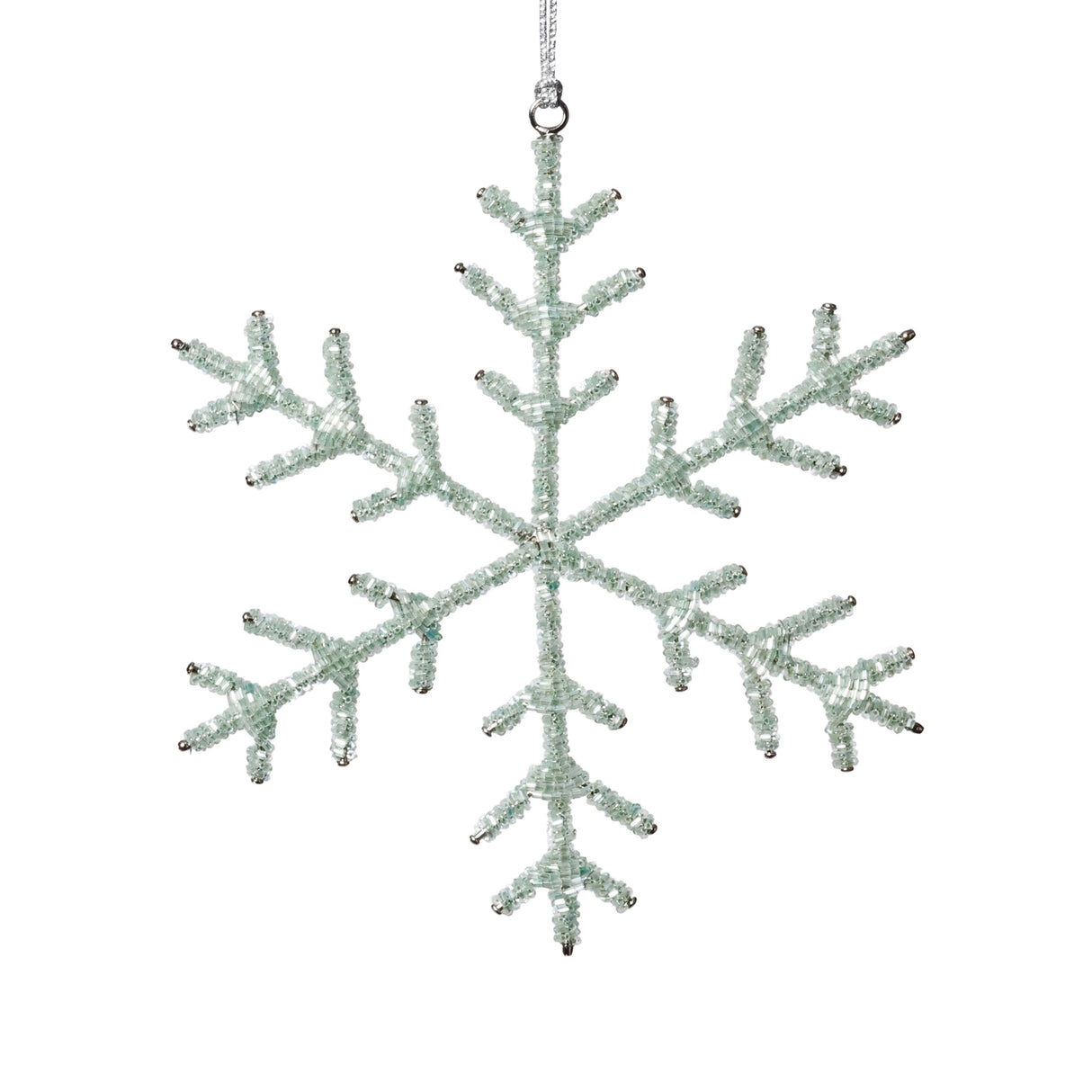 Zodax 8" Green Beaded Snowflake Christmas Hanging Dcor Ornaments, Set of 12