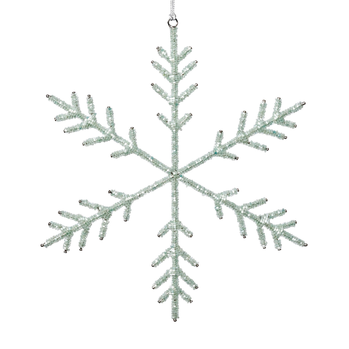 Zodax 10" Green Beaded Snowflake Christmas Hanging Dcor Ornaments, Set of 12