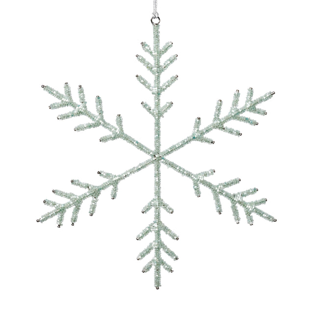 Zodax 10" Green Beaded Snowflake Christmas Hanging Dcor Ornaments, Set of 12