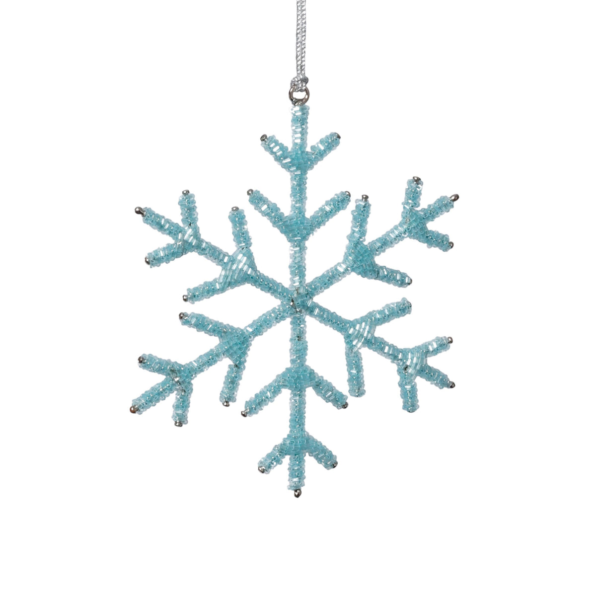 Zodax 6" Blue Beaded Snowflake Christmas Hanging Dcor Ornaments, Set of 12