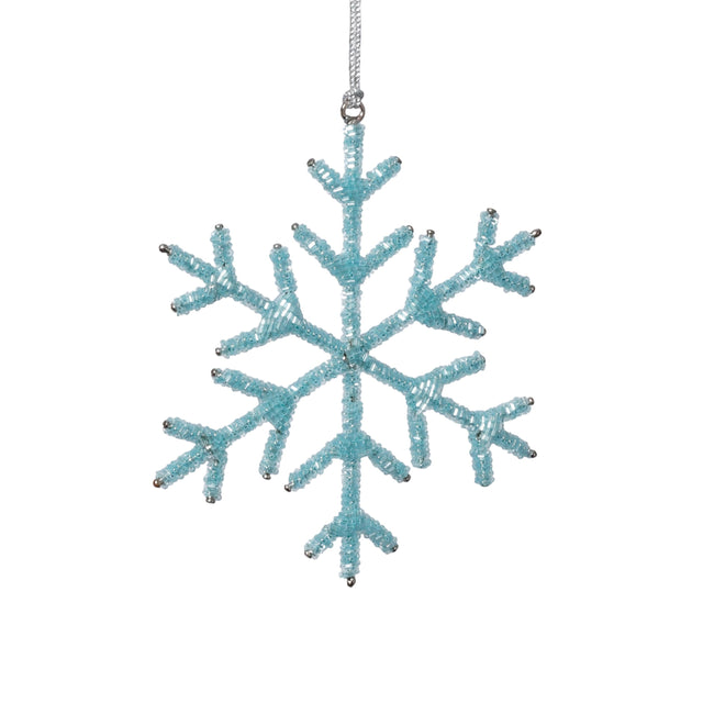 Zodax 6" Blue Beaded Snowflake Christmas Hanging Dcor Ornaments, Set of 12