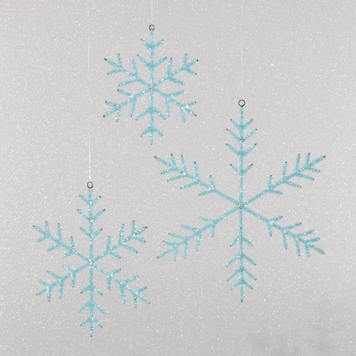 Zodax 6" Blue Beaded Snowflake Christmas Hanging Dcor Ornaments, Set of 12