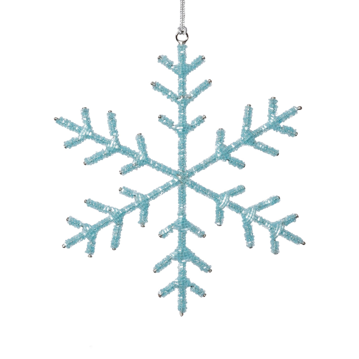Zodax 8" Blue Beaded Snowflake Christmas Hanging Dcor Ornaments, Set of 12