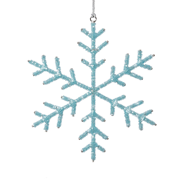 Zodax 8" Blue Beaded Snowflake Christmas Hanging Dcor Ornaments, Set of 12