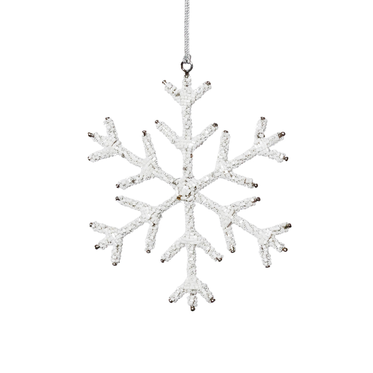 Zodax 6" White Beaded Snowflake Christmas Hanging Dcor Ornaments, Set of 12