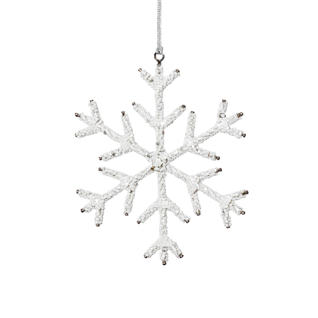 Zodax 6" White Beaded Snowflake Christmas Hanging Dcor Ornaments, Set of 12