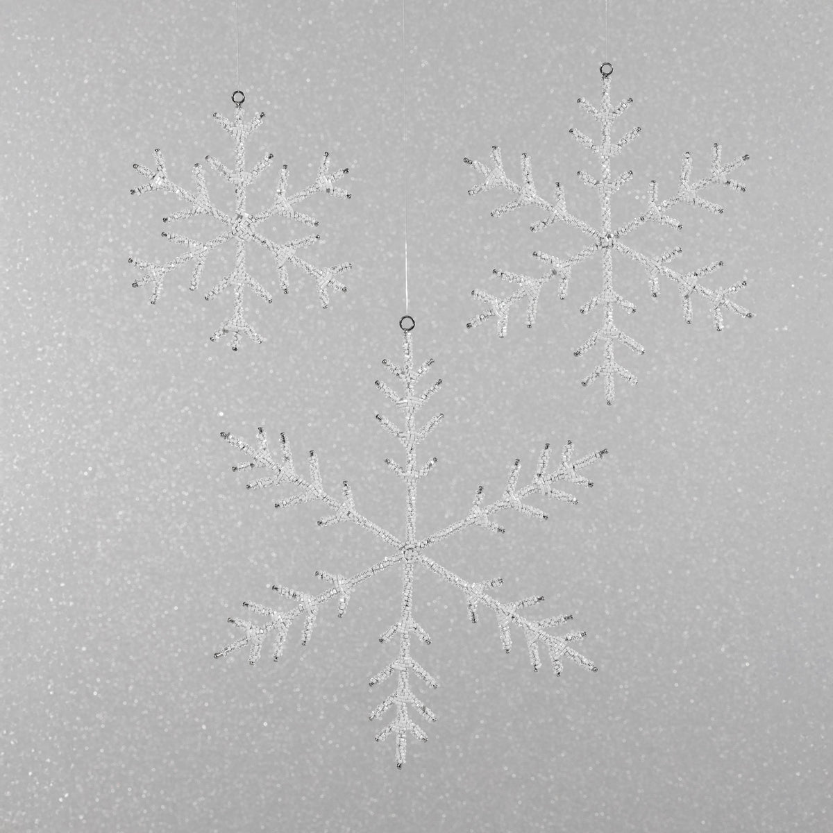 Zodax 6" White Beaded Snowflake Christmas Hanging Dcor Ornaments, Set of 12