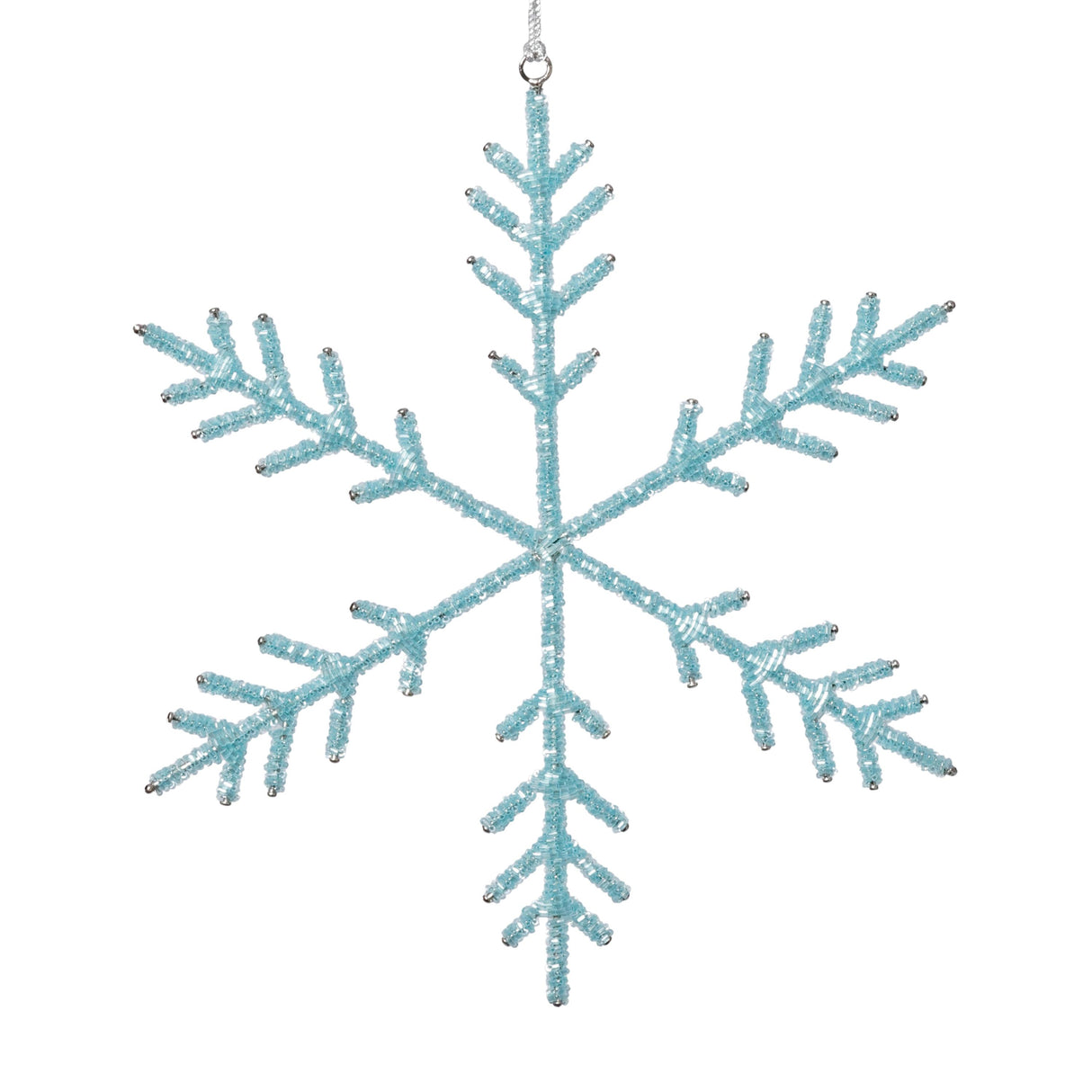 Zodax 10" Blue Beaded Snowflake Christmas Hanging Dcor Ornaments, Set of 12