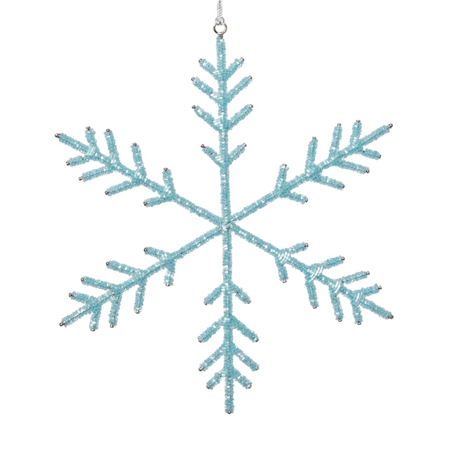 Zodax 10" Blue Beaded Snowflake Christmas Hanging Dcor Ornaments, Set of 12