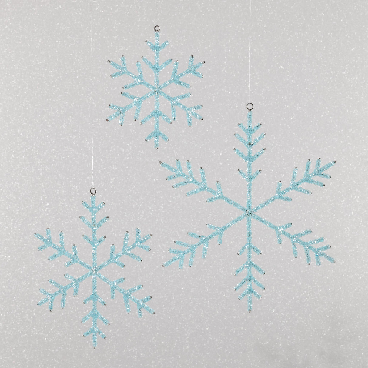 Zodax 10" Blue Beaded Snowflake Christmas Hanging Dcor Ornaments, Set of 12