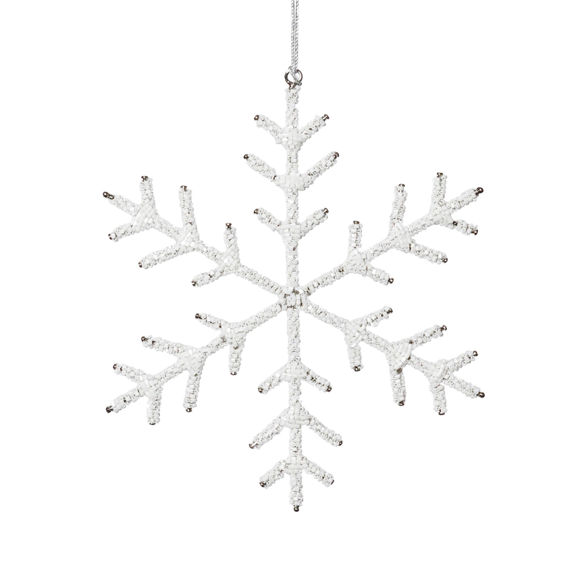 Zodax 8" White Beaded Snowflake Christmas Hanging Dcor Ornaments, Set of 12