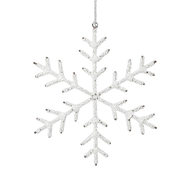 Zodax 8" White Beaded Snowflake Christmas Hanging Dcor Ornaments, Set of 12