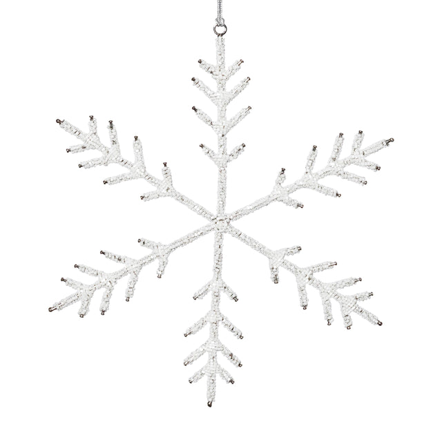 Zodax 10" White Beaded Snowflake Christmas Hanging Dcor Ornaments, Set of 12