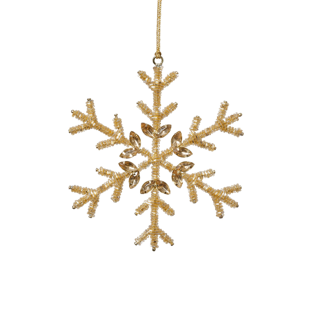 Zodax 6" Golden Beaded Snowflake Christmas Hanging Ornaments, Set of 12