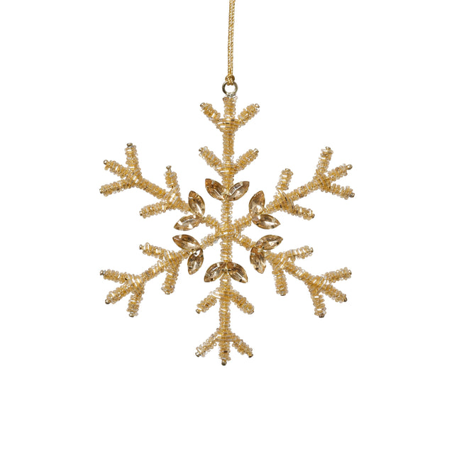 Zodax 6" Golden Beaded Snowflake Christmas Hanging Ornaments, Set of 12
