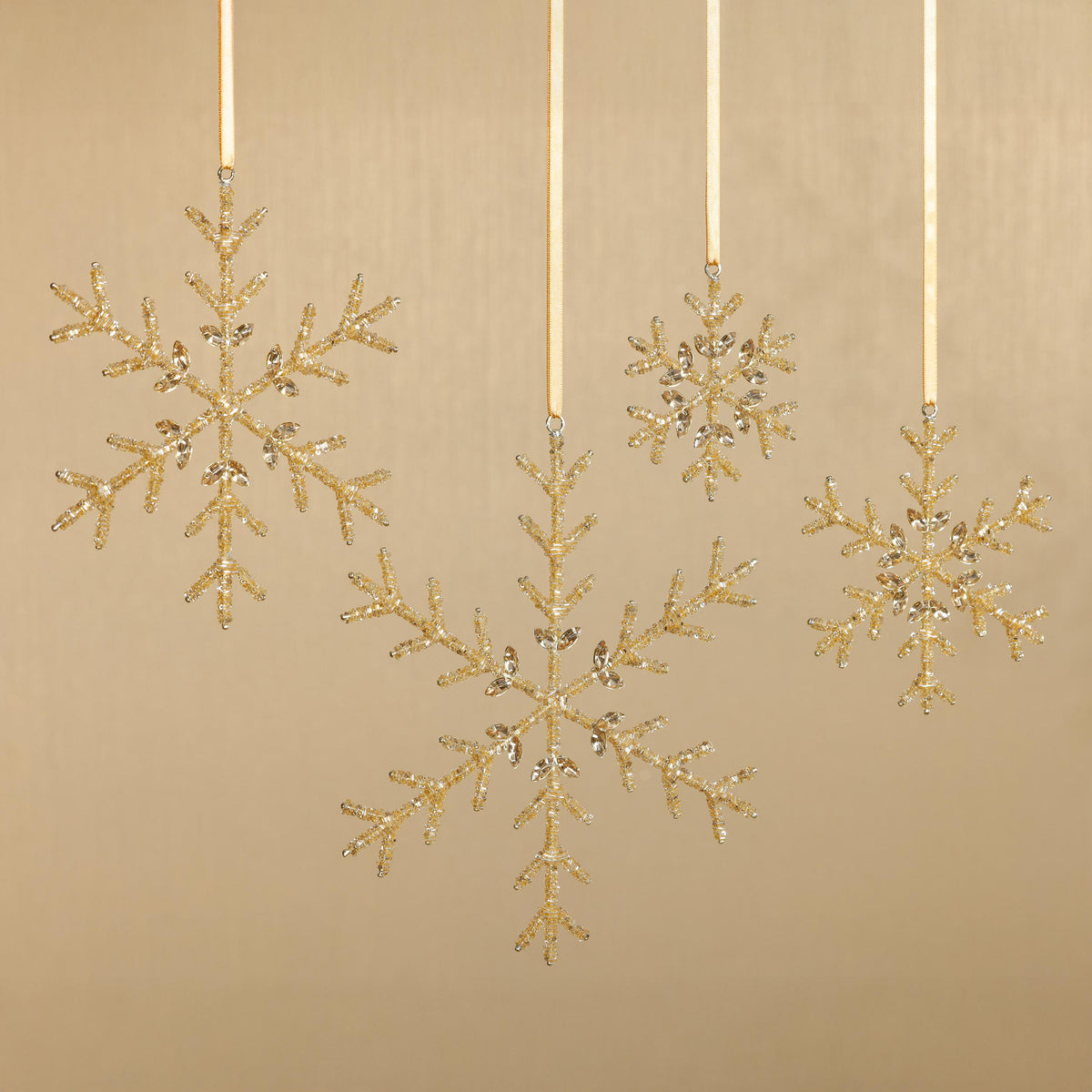 Zodax 6" Golden Beaded Snowflake Christmas Hanging Ornaments, Set of 12