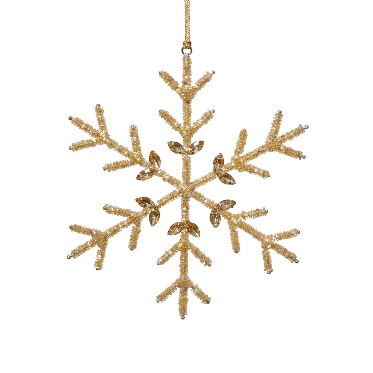 Zodax 8" Golden Beaded Snowflake Christmas Hanging Ornaments, Set of 12