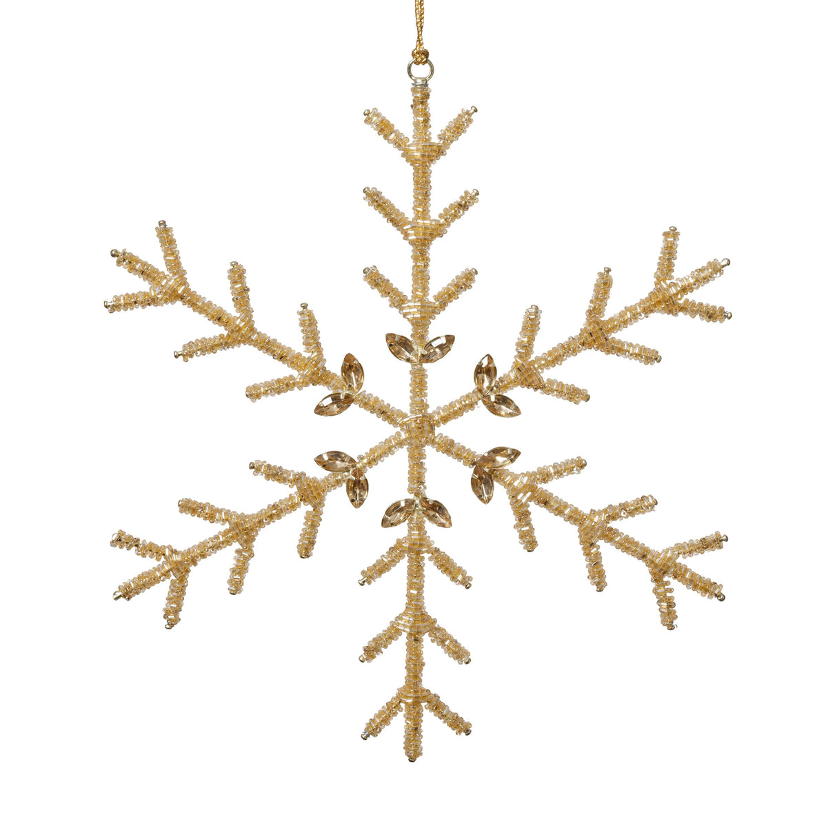 Zodax 10" Golden Beaded Snowflake Christmas Hanging Ornaments, Set of 12