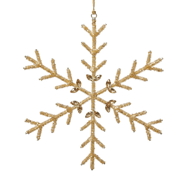 Zodax 10" Golden Beaded Snowflake Christmas Hanging Ornaments, Set of 12