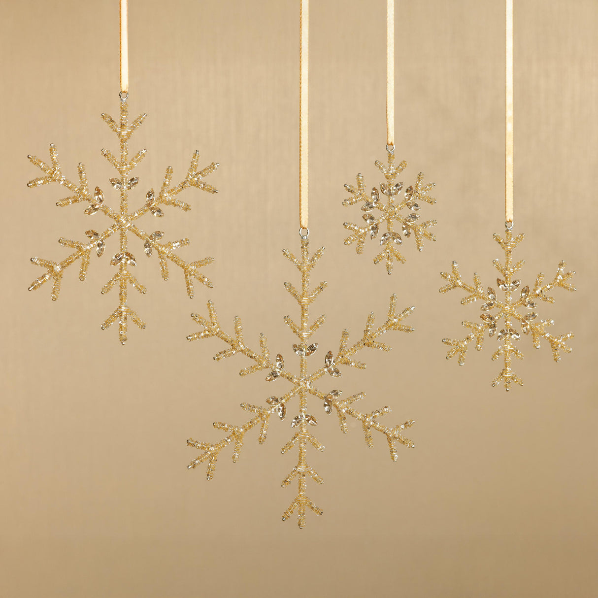 Zodax 10" Golden Beaded Snowflake Christmas Hanging Ornaments, Set of 12