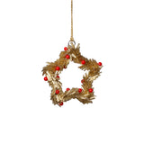Zodax 4" Gold Festive Beaded Christmas Hanging Ornaments with Red Berries, Set of 12