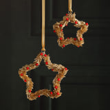 Zodax 4" Gold Festive Beaded Christmas Hanging Ornaments with Red Berries, Set of 12