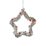 Zodax 6" Silver Festive Beaded Christmas Hanging Ornaments with Red Berries, Set of 12
