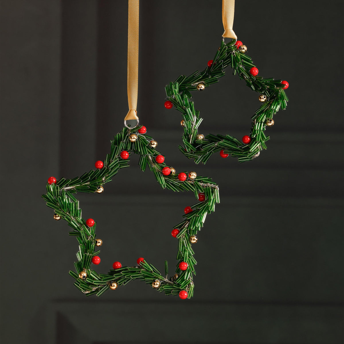 Zodax 6" Green Festive Beaded Christmas Hanging Ornaments with Red Berries, Set of 12
