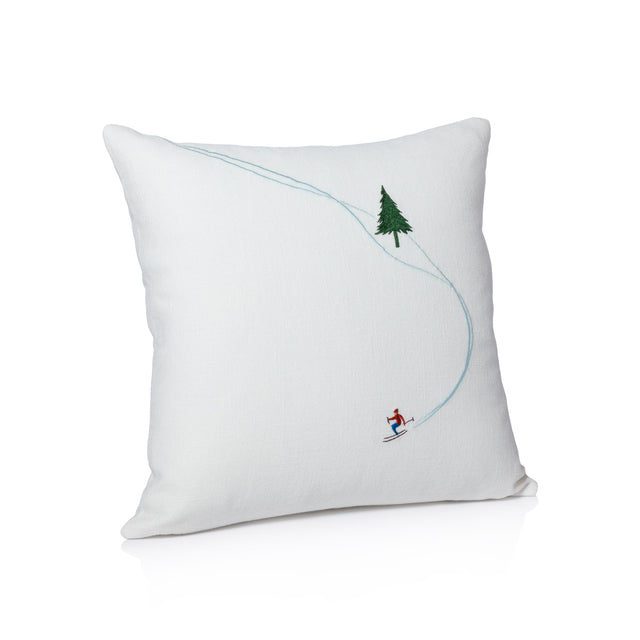 Zodax Ski Mountain Winter Scene Cotton Embroidered Throw Pillow, 16" x 16"