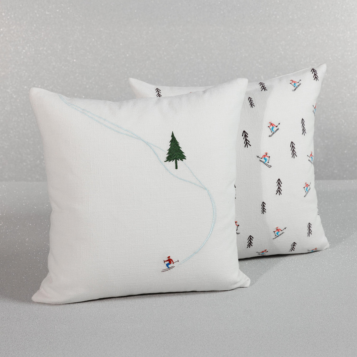 Zodax Ski Mountain Winter Scene Cotton Embroidered Throw Pillow, 16" x 16"