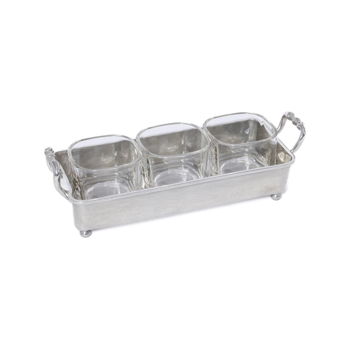 Zodax St. Anton Pewter & Glass 3-Section Condiment Tray