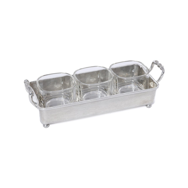 Zodax St. Anton Pewter & Glass 3-Section Condiment Tray