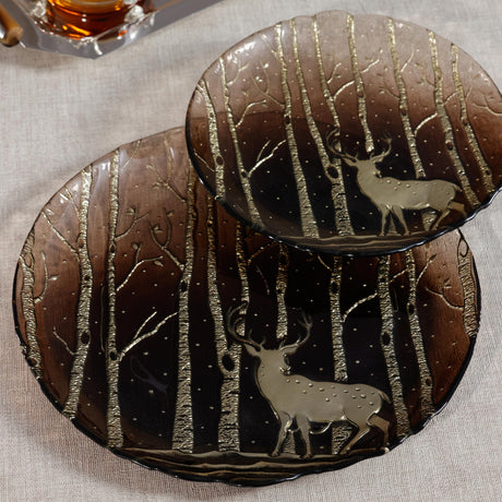 Zodax Taupe Wilderness Glass Dinner Plates, Set of 6