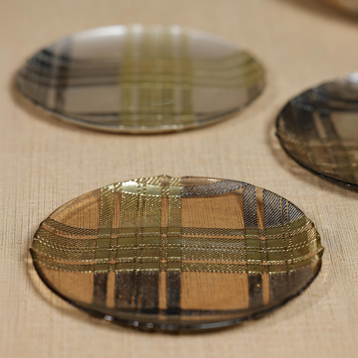 Zodax Plaid Patterned Glass Dessert Plates, 3-Piece Assorted Set