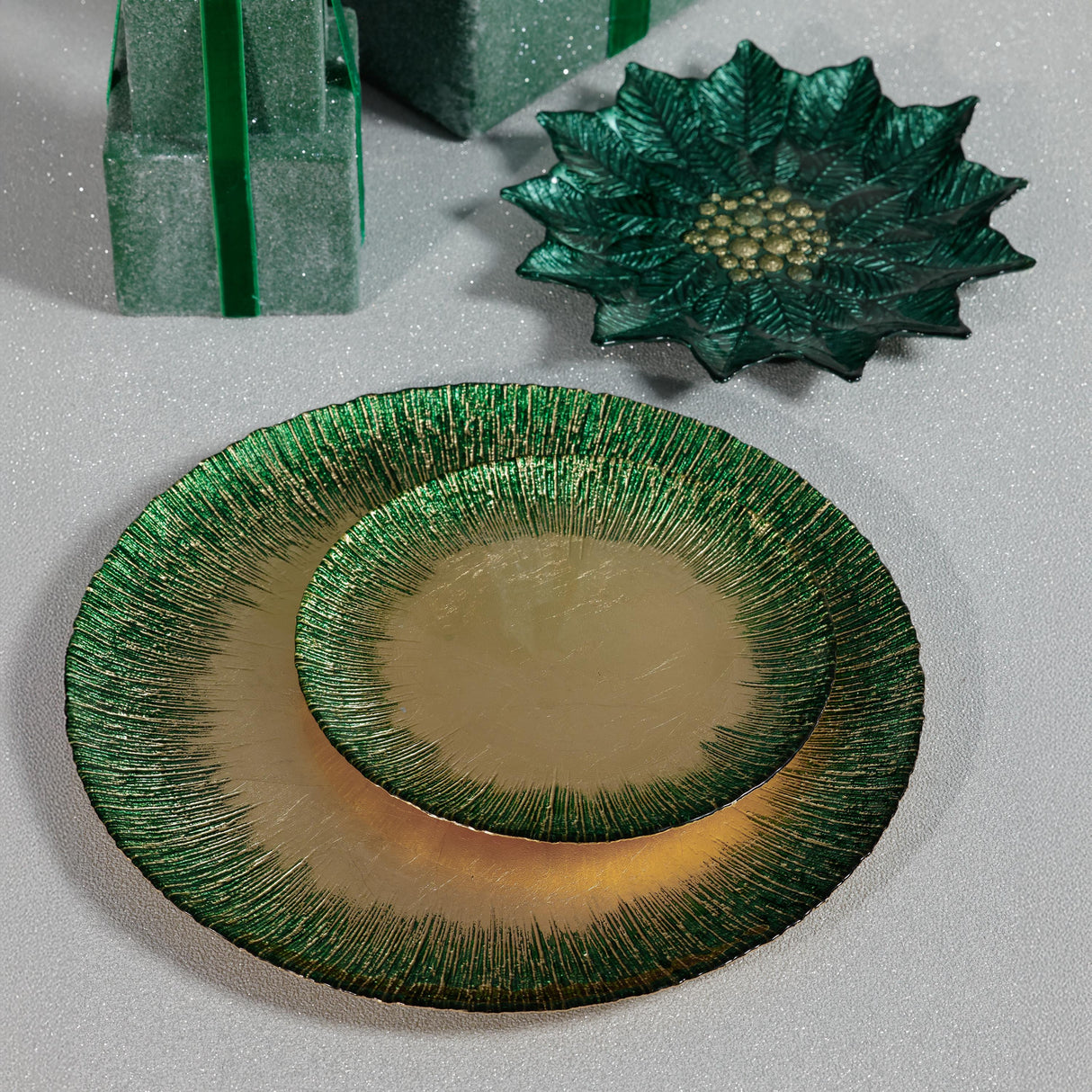 Zodax Gold & Green Celestial Rim Glass Dessert Plates, Set of 6