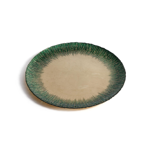 Zodax Gold & Green Celestial Rim Glass Dinner Plates, Set of 6