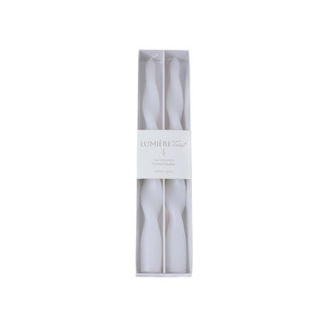 Zodax 10" White Lumire Twist Formal Taper Candles, Set of 12 Holiday Table Dcor