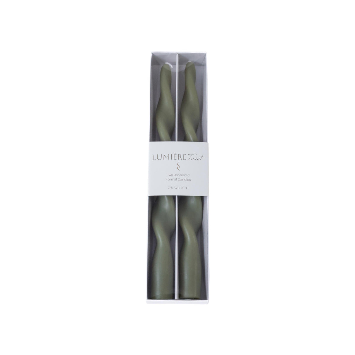 Zodax 10" Dried Sage Lumire Twist Formal Taper Candles, Set of 12 Holiday Table Dcor