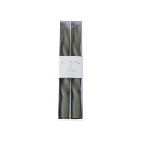 Zodax 10" Dried Sage Lumire Twist Formal Taper Candles, Set of 12 Holiday Table Dcor