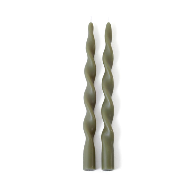 Zodax 12" Dried Sage Lumire Twist Formal Taper Candles, Set of 12 Holiday Table Dcor