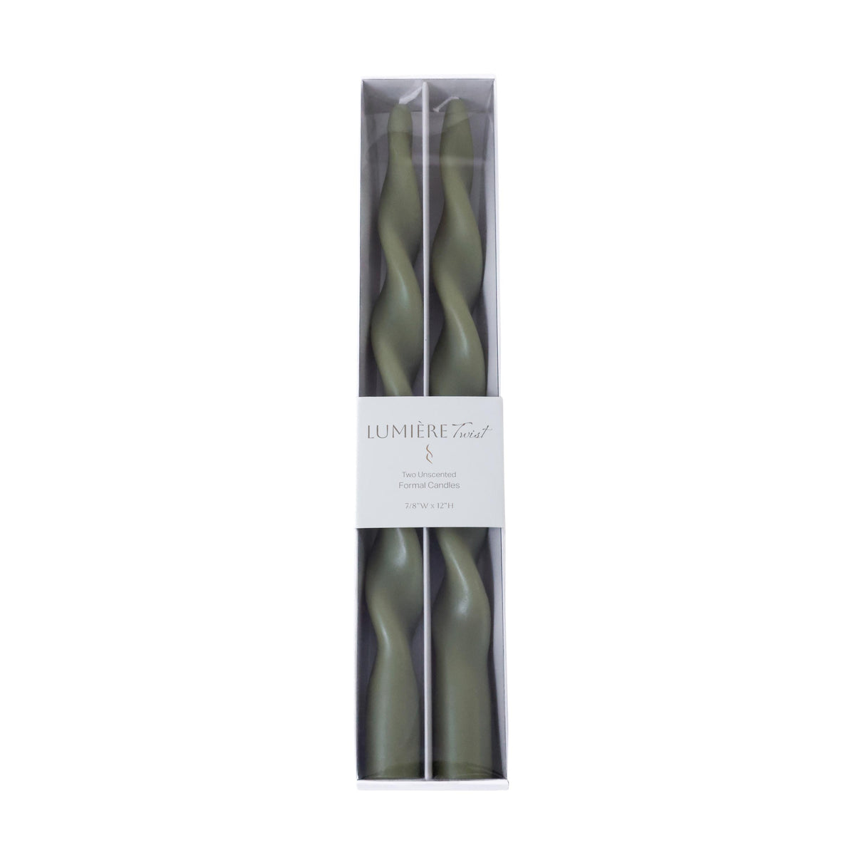 Zodax 12" Dried Sage Lumire Twist Formal Taper Candles, Set of 12 Holiday Table Dcor