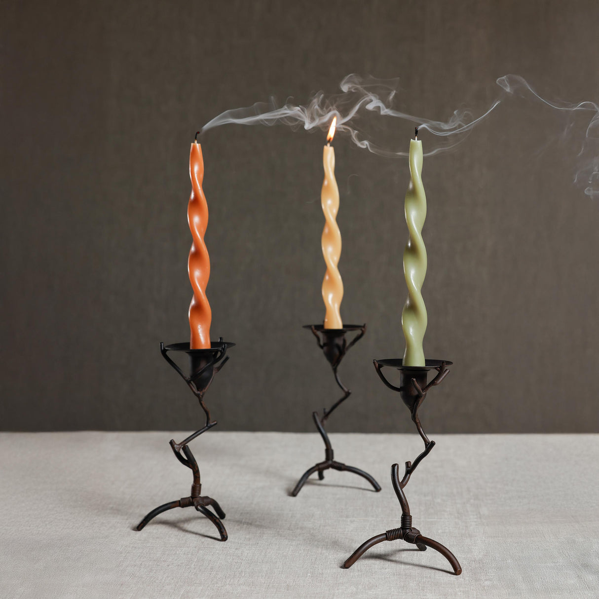 Zodax 12" Dried Sage Lumire Twist Formal Taper Candles, Set of 12 Holiday Table Dcor