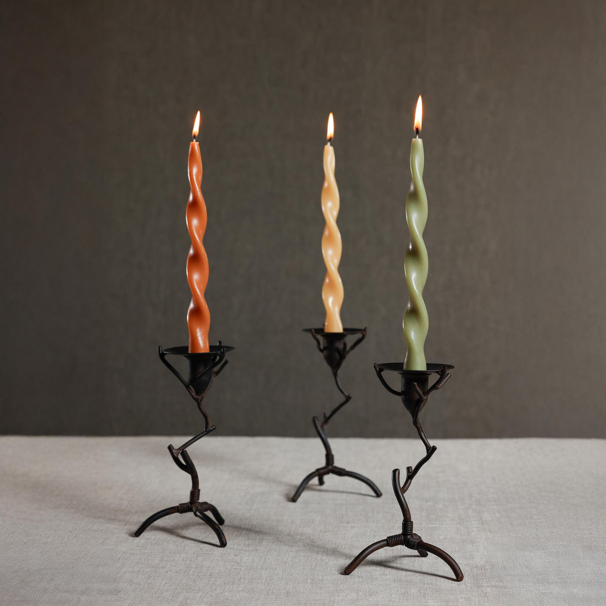 Zodax 12" Desert Beige Lumire Twist Formal Taper Candles, Set of 12 Holiday Table Dcor