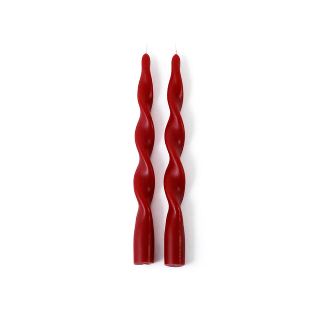 Zodax 10" Crimson Red Lumire Twist Formal Taper Candles, Set of 12 Holiday Table Dcor