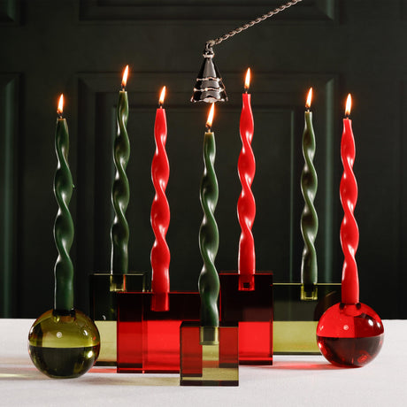 Zodax 10" Crimson Red Lumire Twist Formal Taper Candles, Set of 12 Holiday Table Dcor